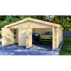 Garage di legno doppio 6x9, 68mm, vista frontale