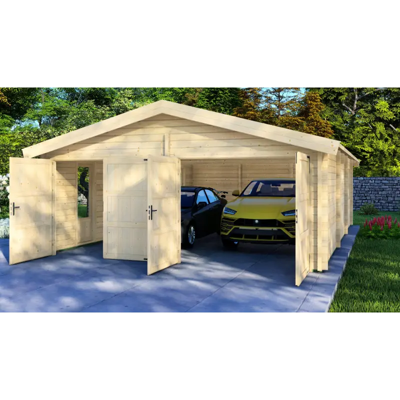 Garage di legno doppio 6x9, 68mm, vista frontale