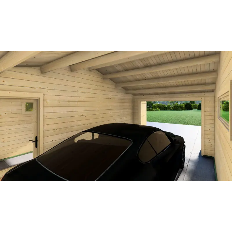 Garage in legno con ripostiglio 6x6, 44mm, interno
