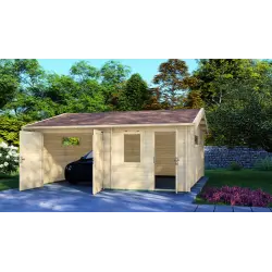 Garage in legno con ripostiglio 6x6, 44mm, fronte lato destro