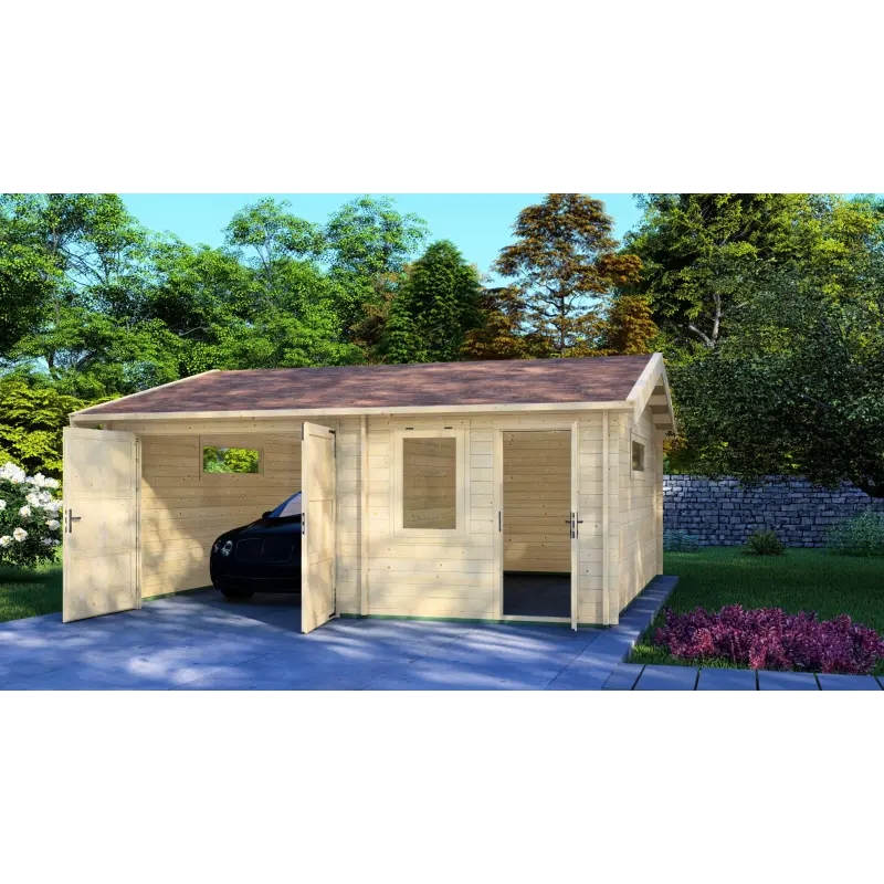 Garage in legno con ripostiglio 6x6, 44mm, fronte lato destro