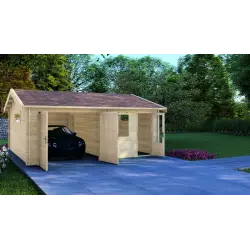 Garage in legno con ripostiglio 6x6, 44mm, vista frontale