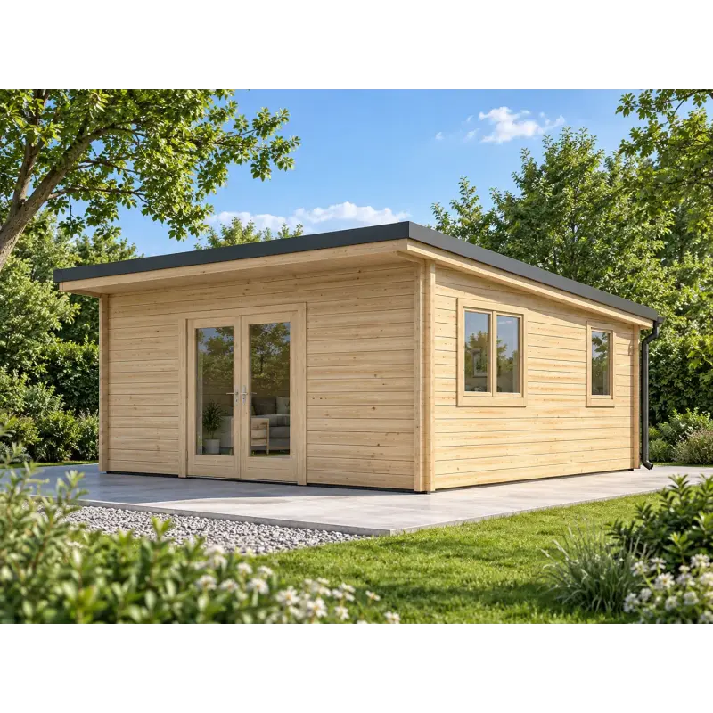 Casa in legno da giardino in pronta consegna 5x5, 44mm, fronte lato destro