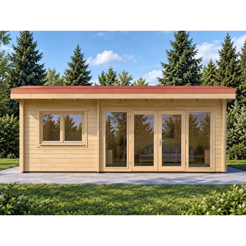 Casetta da giardino in pronta consegna 6x4, 44mm, vista frontale