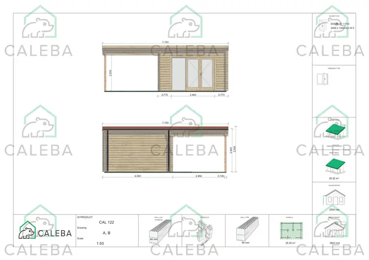 Casa in legno da giardino ERICA 28 m², lati A/B