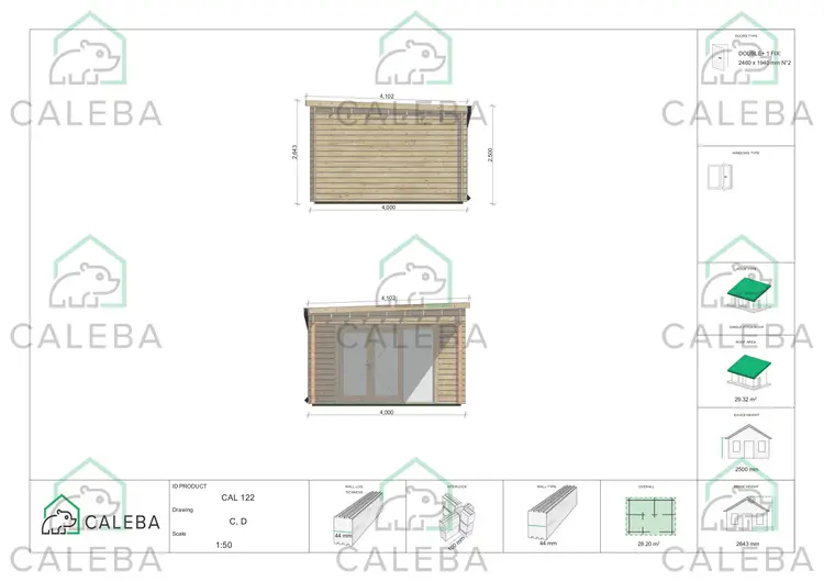 Casa in legno da giardino ERICA 28 m², lati C/D