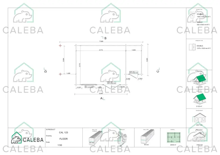 Casa in legno da giardino JASMINE 32 m², planimetria