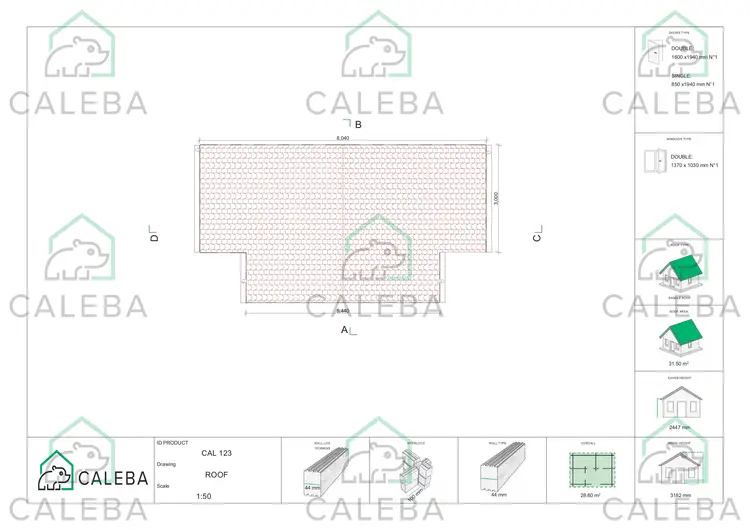 Casa in legno da giardino JASMINE 32 m², pianta copertura