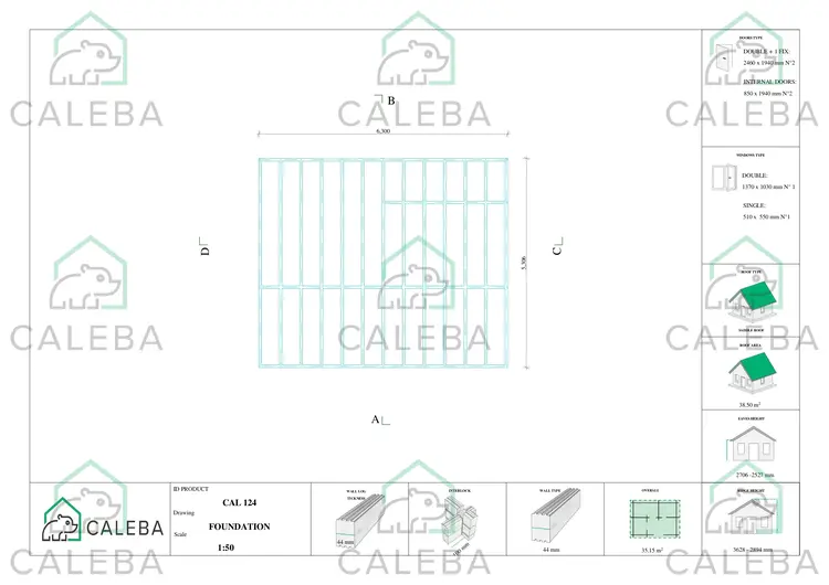 Casa di legno con patio GIANNA 35.10 m², piano fondazione