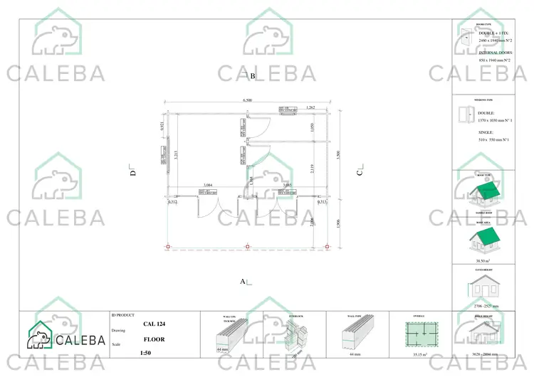 Casa di legno con patio GIANNA 35.10 m², planimetria