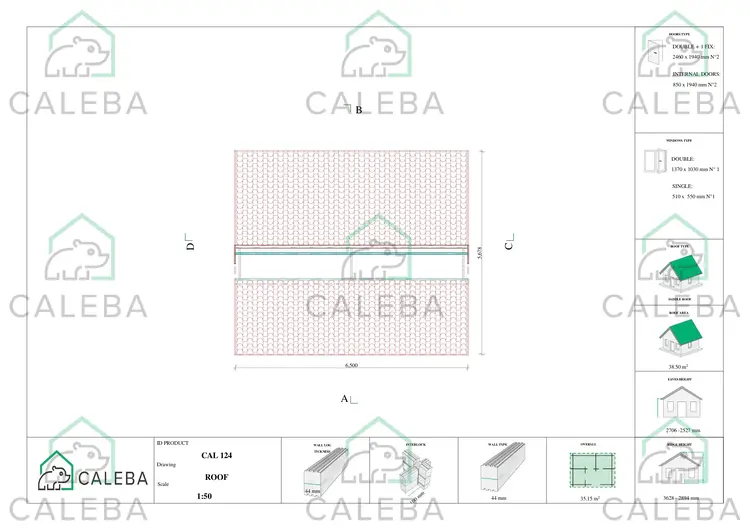 Casa di legno con patio GIANNA 35.10 m², pianta copertura