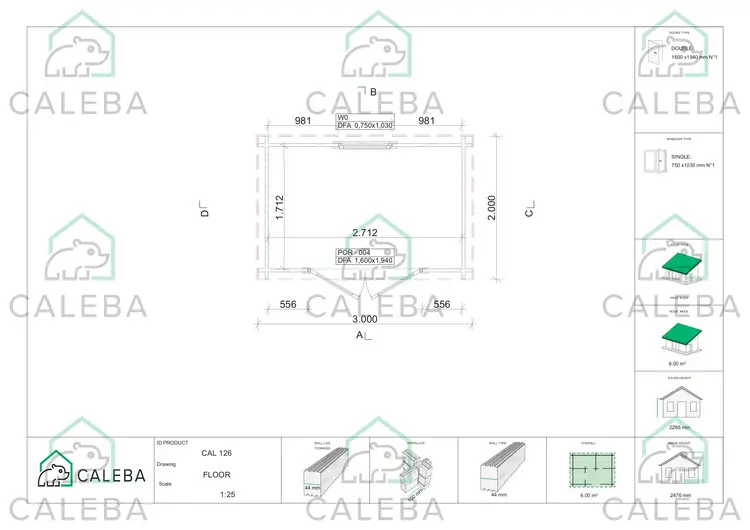 Casa in legno da giardino OLGA 6 m², planimetria
