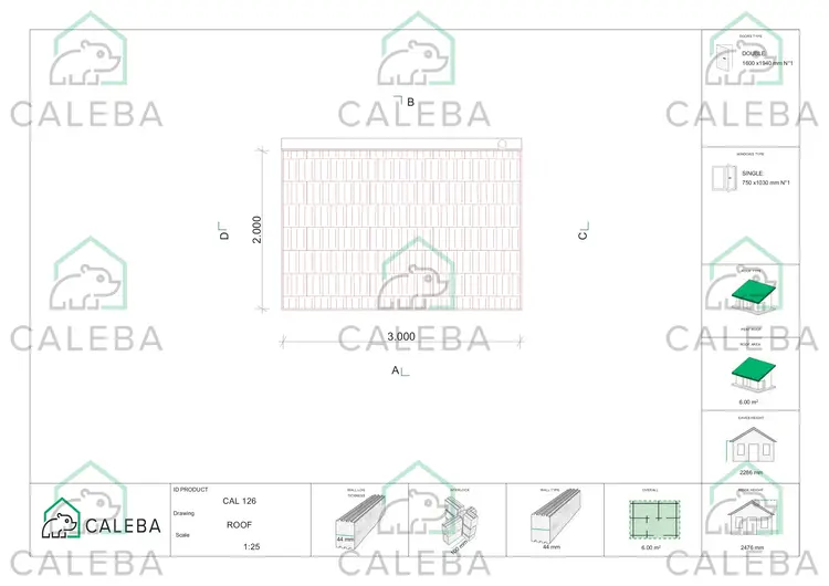 Casa in legno da giardino OLGA 6 m², pianta copertura