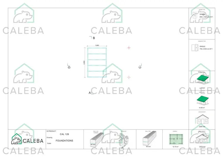 Casetta in legno AMARISSA con tettoia 12 m², piano fondazione