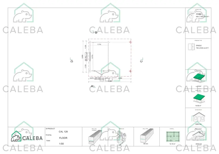 Casetta in legno AMARISSA con tettoia 12 m², planimetria