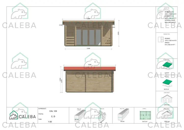 Casa in legno CLOTILDE 55 m², lati C/D