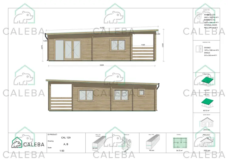 Casa in legno CLOTILDE 55 m², lati A/B