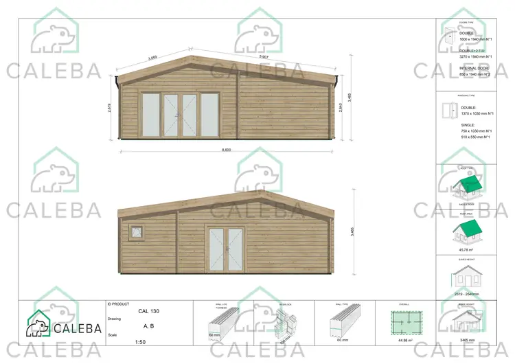Casa di legno IRENE 42.14 m², lati A/B