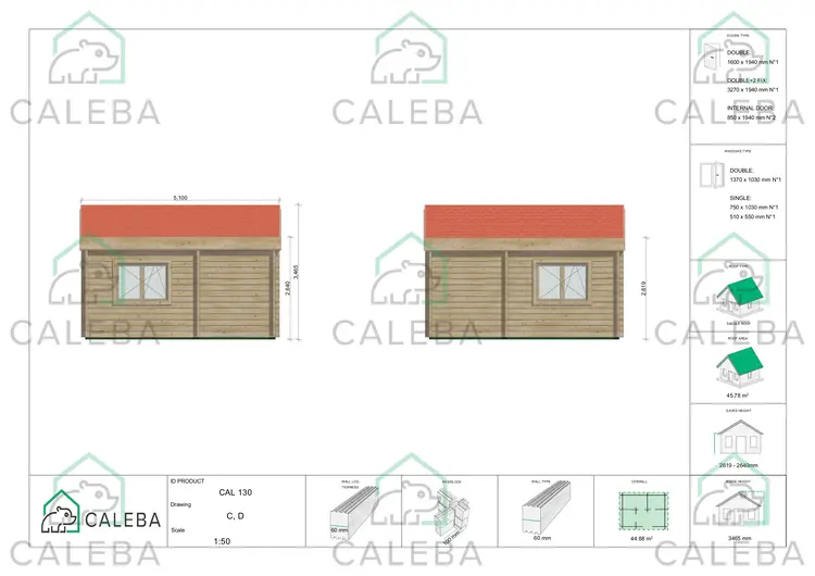 Casa di legno IRENE 42.14 m², lati C/D