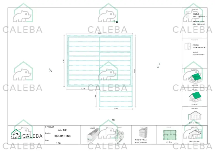Casa coibentata in legno BIANCA 41.68 m², piano fondazione