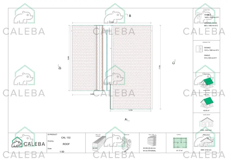 Casa coibentata in legno BIANCA 41.68 m², pianta copertura