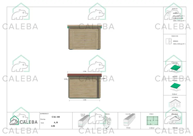 Garage di legno 21 m², lati A/B