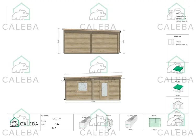Garage di legno 21 m², lati C/D