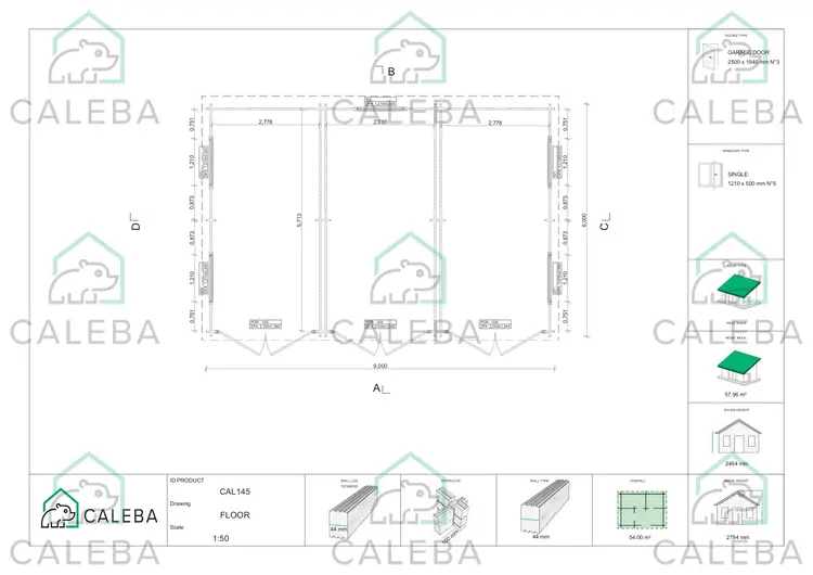 Garage in legno TRE POSTI 54 m², planimetria