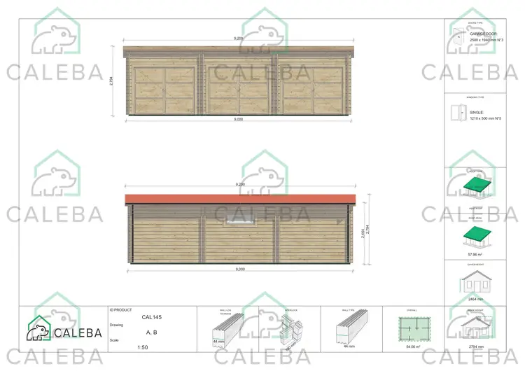 Garage in legno TRE POSTI 54 m², lati A/B
