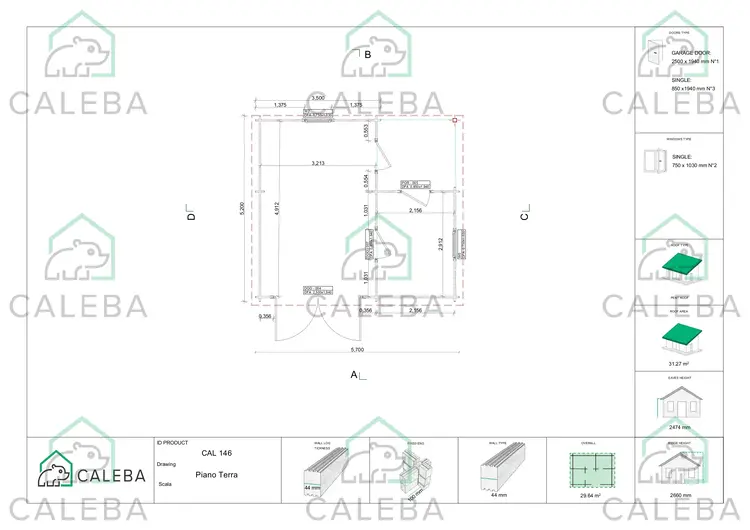 Garage di legno con portico e ripostiglio 29.64 m², planimetria