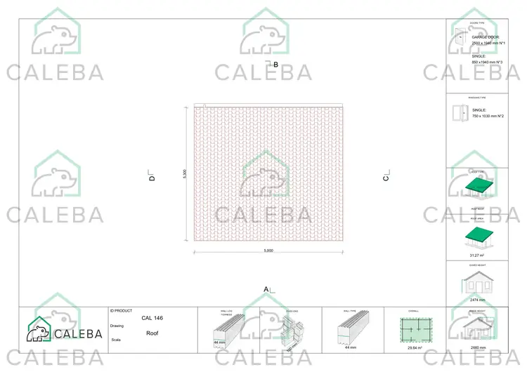 Garage di legno con portico e ripostiglio 29.64 m², pianta copertura