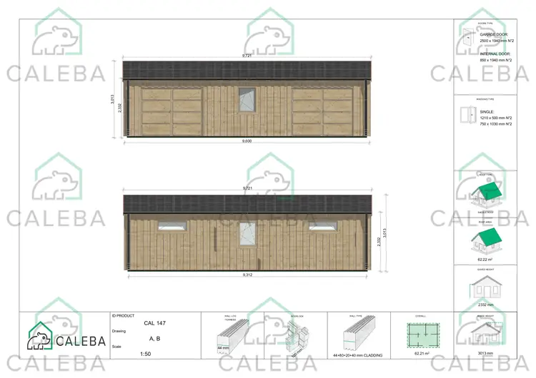 Garage in legno doppio indipendente con ripostiglio personale 61.44 m², lati A/B