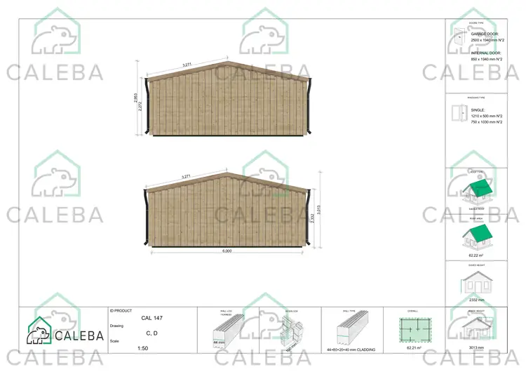 Garage in legno doppio indipendente con ripostiglio personale 61.44 m², lati C/D