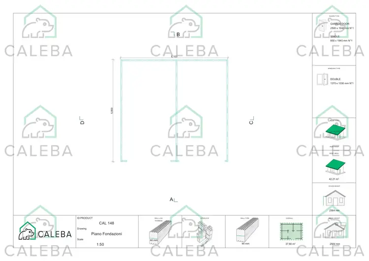 Garage in legno con tettoia 37.80 m², piano fondazione