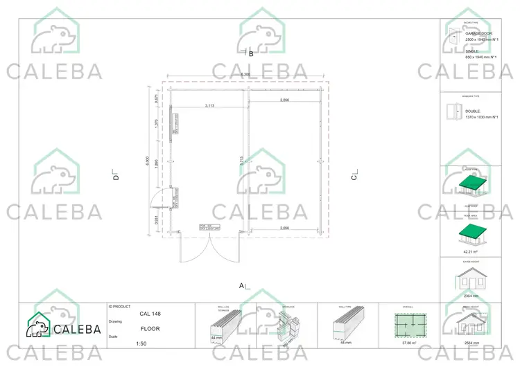 Garage in legno con tettoia 37.80 m², planimetria