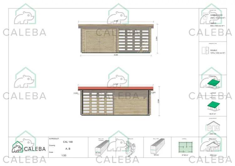 Garage in legno con tettoia 37.80 m², lati A/B