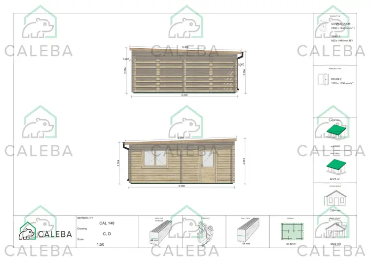 Garage in legno con tettoia 37.80 m², lati C/D