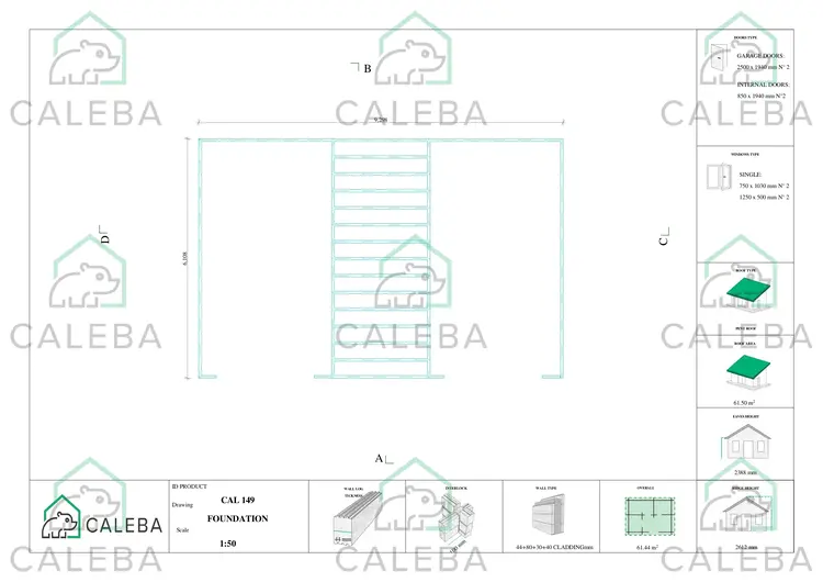 Garage doppio mono falda con ripostiglio personale 61.44 m², piano fondazione