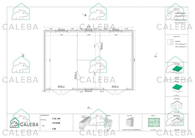 Garage doppio mono falda con ripostiglio personale 61.44 m², planimetria