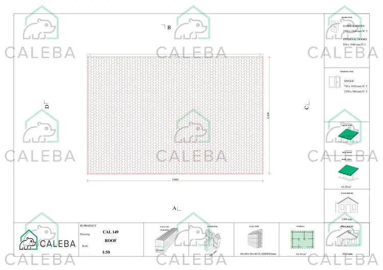Garage doppio mono falda con ripostiglio personale 61.44 m², pianta copertura