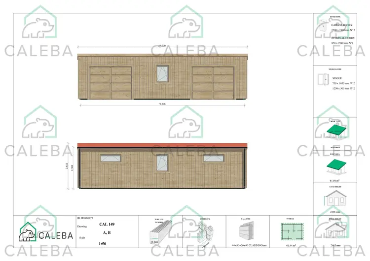 Garage doppio mono falda con ripostiglio personale 61.44 m², lati A/B