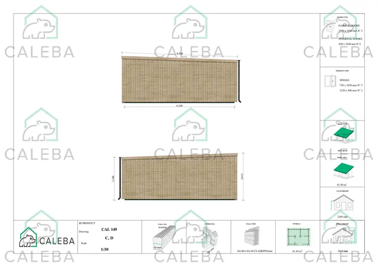 Garage doppio mono falda con ripostiglio personale 61.44 m², lati C/D