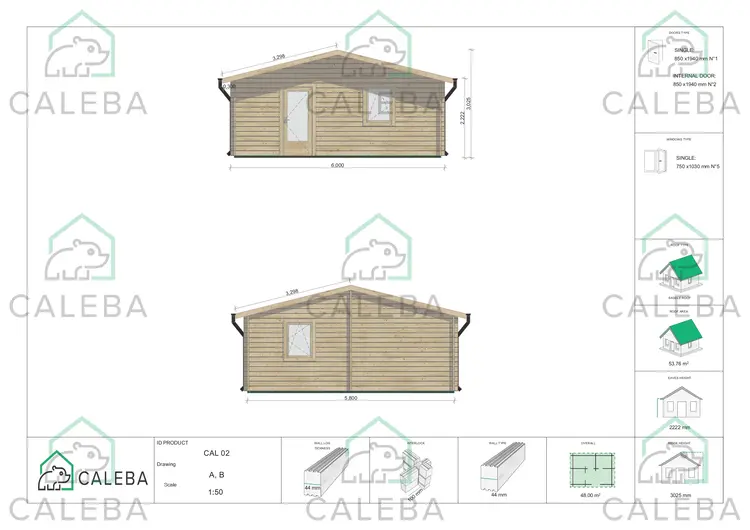 Casa in legno DALIA 48 m², lato A e B