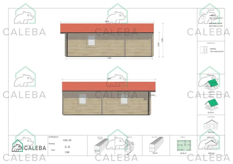 Casa in legno DALIA 48 m², lato C e D