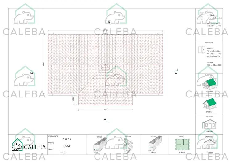 Casa di legno NOEMI 60 m², pianta copertura