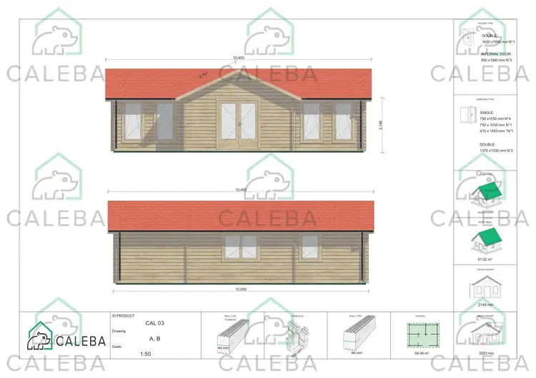 Casa di legno NOEMI 60 m², lato A e B