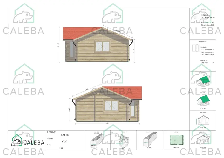 Casa di legno NOEMI 60 m², lato C e D