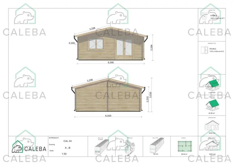 Casa in legno LELLA 36 m², lato A e B