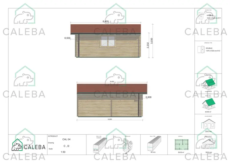 Casa in legno LELLA 36 m², lato C e D