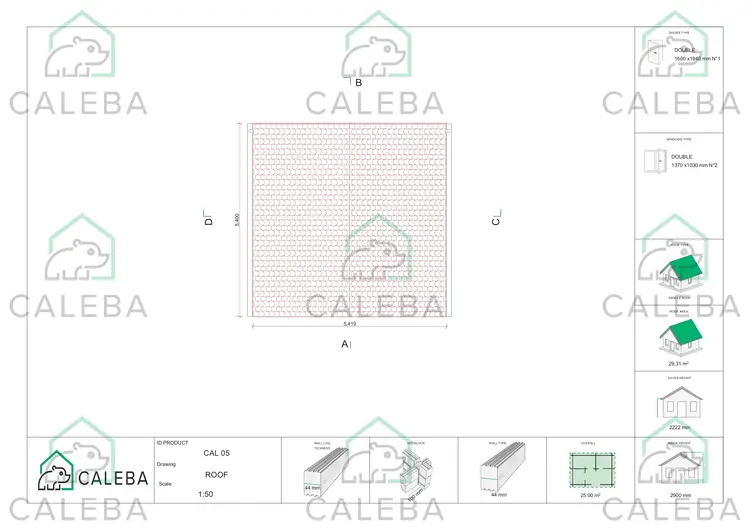 Casetta da giardino LELLA 25 m², pianta copertura
